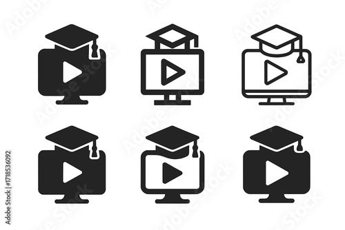 Diverse Online Learning Logos. Online Learning. Set Logo of Online Learning: Video lecture. harmonious logo variations of the same emblematic concept, each