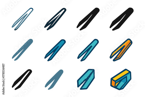 Colorful Computer Repair Logos. Set Logo of Computer Repair Tools: Tweezers. Logo set in vector style, emblematic variations. line, bold thick line, solid