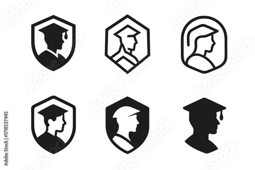 Universities Logo Variations. Universities. Set Logo of Universities: Student profile. harmonious logo variations of the same emblematic concept, each with