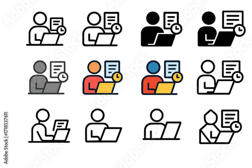 Court Reporting Logos. Set Logo of Court reporters and legal assistants documenting hearings: Time-stamped transcript layout. Logo set in vector style,
