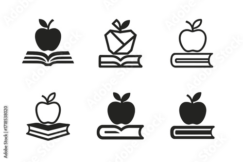 Educational Logo Variations. Education. Set Logo of Education: Apple on book. harmonious logo variations of the same emblematic concept, each with different