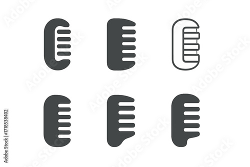 Haircare Comb Logos. Haircare. Set Logo of Haircare: Comb. harmonious logo variations of the same emblematic concept, each with different artistic
