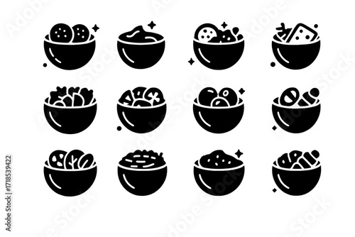 Mediterranean Pita Icons. Mediterranean pita pockets. Solid icons set of Mediterranean pita pockets: falafel pita, hummus pita, tzatziki pita, chicken souvlaki