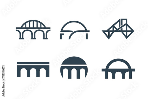 Bridge Logo Variations. Architecture. Set Logo of Architecture: Bridge. harmonious logo variations of the same emblematic concept, each with different artistic