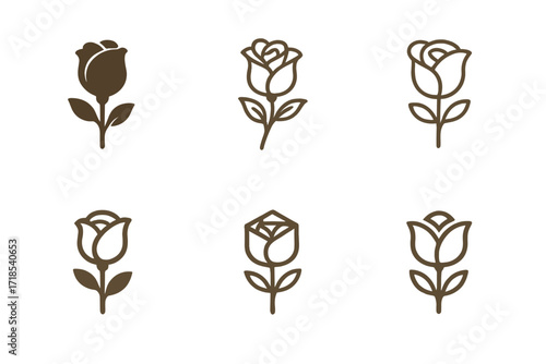 Versatile Rose Logos. Perfume. Set Logo of Perfume: Rose fragrance. harmonious logo variations of the same emblematic concept, each with different artistic
