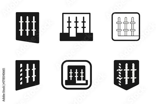 Concrete Wall Logos. Concrete walls. Set Logo of Concrete walls: reinforced wall with rebar. harmonious logo variations of the same emblematic concept, each