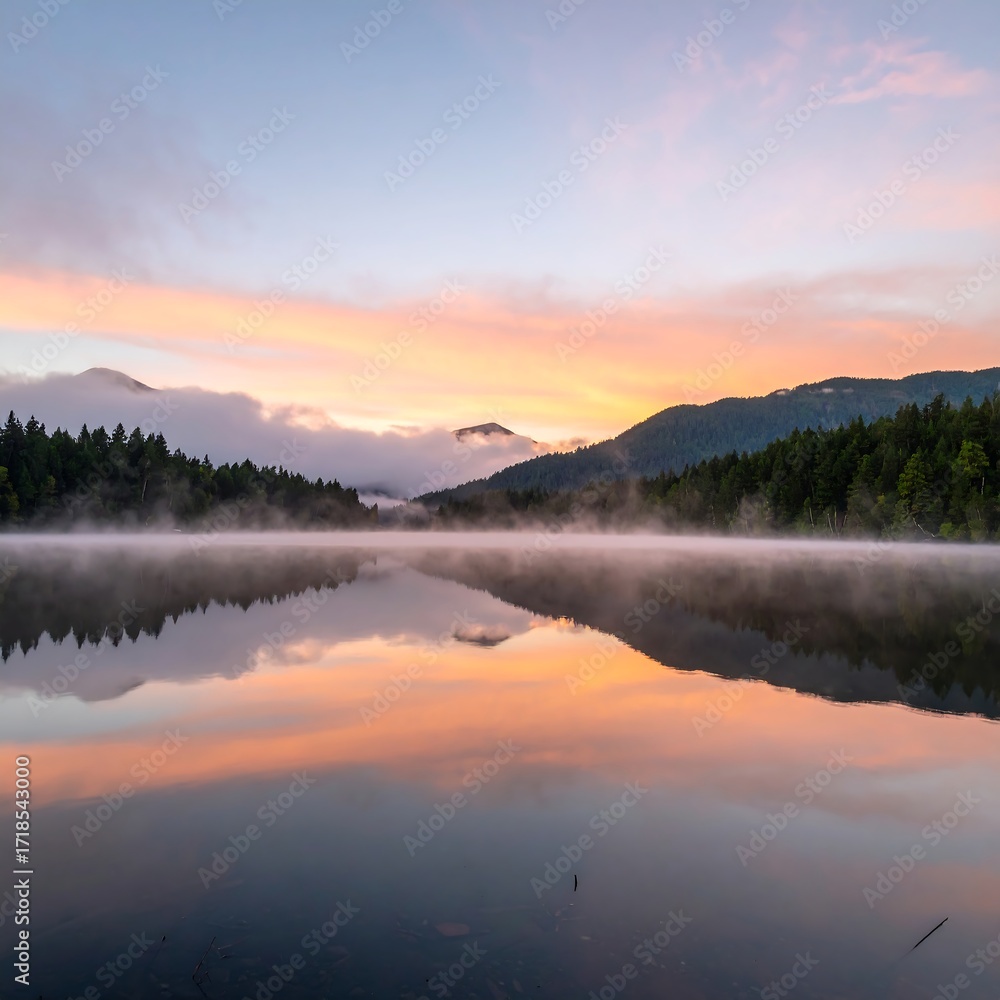 Fototapeta premium Misty lake sunrise