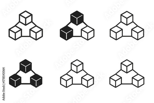 Blockchain Logo Variations. Blockchain. Set Logo of Blockchain: Peer-to-peer network. harmonious logo variations of the same emblematic concept, each with