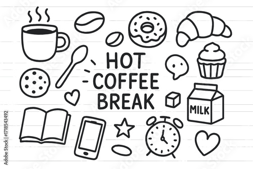 Coffee Break Doodle. Slippers. Colorful isometric vector icons set of slippers: fluffy slippers, open-toe slippers, hotel slippers, bunny slippers, cartoon