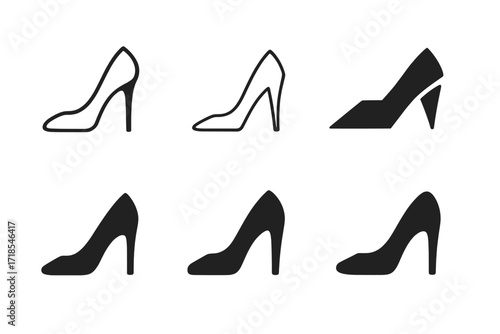 Fashion Logo Variations. Fashion. Set Logo of Fashion: High heel shoe. harmonious logo variations of the same emblematic concept, each with different artistic