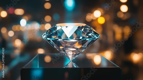 Brilliant Diamond on Pedestal: Shimmering Facets and Luxurious Reflections