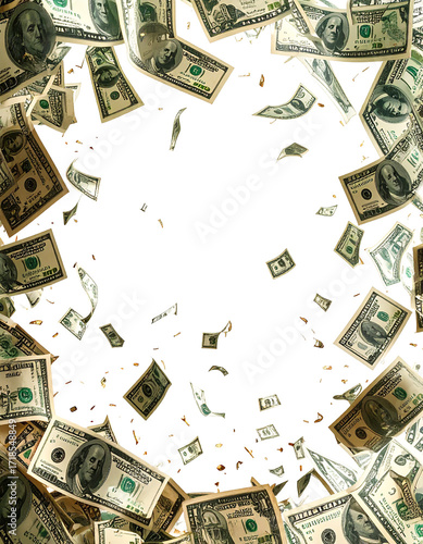 Money raining down, black hole in center