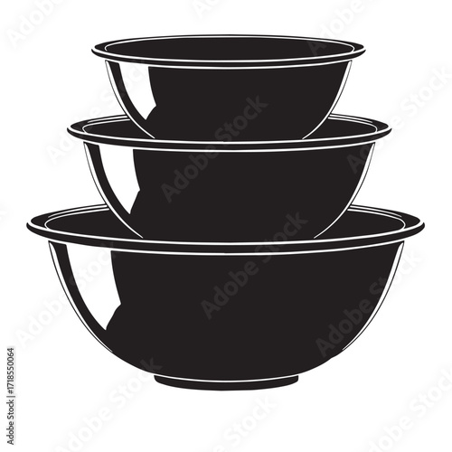 Black mixing bowls Silhouette Vector, High Quality Illustration on White Background