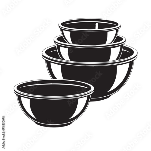 Black mixing bowls Silhouette Vector, High Quality Illustration on White Background