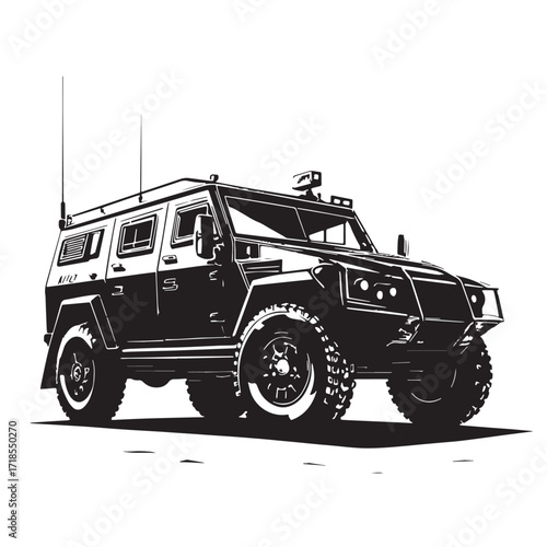 Black military vehicle Silhouette Vector, High Quality Illustration on White Background