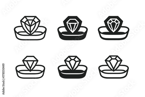 Gemstone Logo Tray Designs. jewelry tray. Set Logo of jewelry tray: gemstone pattern inside tray. harmonious logo variations of the same emblematic concept,