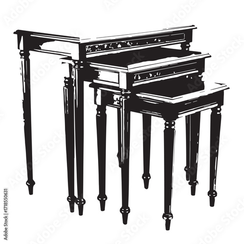 Black nesting tables Silhouette Vector, High Quality Illustration on White Background