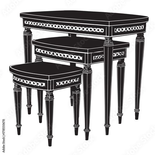 Black nesting tables Silhouette Vector, High Quality Illustration on White Background