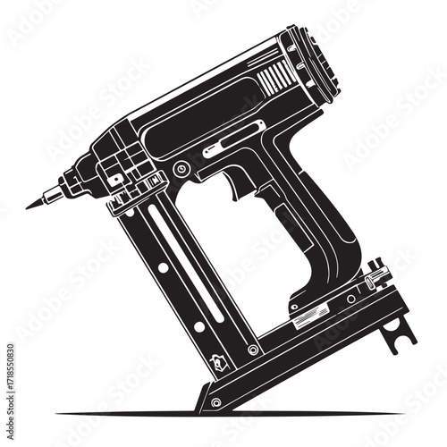 Black nail gun Silhouette Vector, High Quality Illustration on White Background