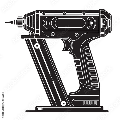 Black nail gun Silhouette Vector, High Quality Illustration on White Background
