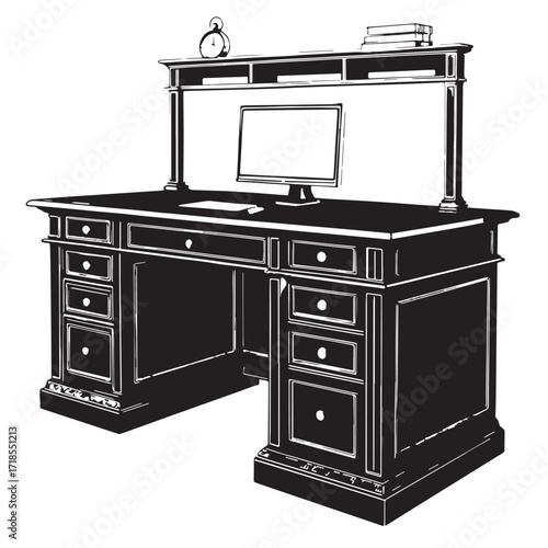 Black office desk Silhouette Vector, High Quality Illustration on White Background