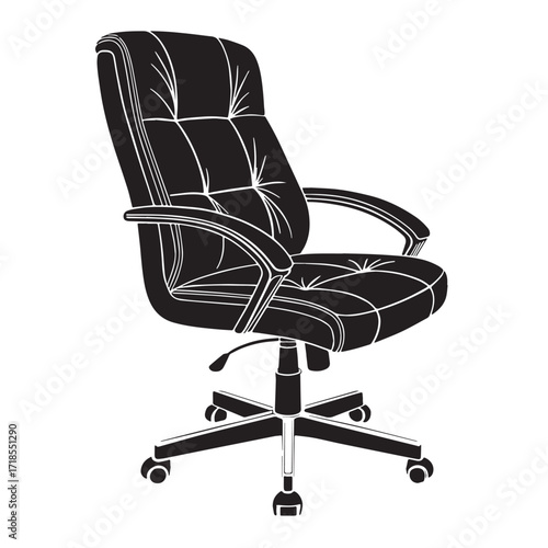 Black office chair Silhouette Vector, High Quality Illustration on White Background