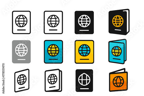 Cultural Adaptation Logos. Set Logo of Cultural Adaptation: Passport icon. Logo set in vector style, emblematic variations. line, bold thick line, solid black