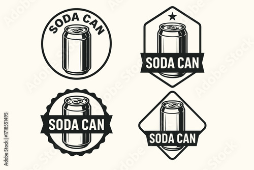 Soda Can Logos. Set Logo of soda can: classic aluminum soda can. Logo set in vector style, emblematic variations.