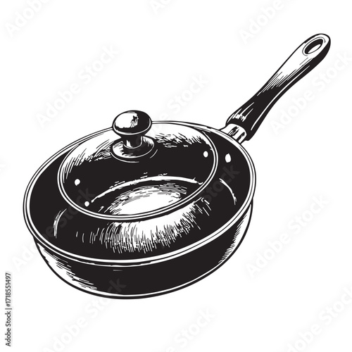 Black non stick frying pan Silhouette Vector, High Quality Illustration on White Background