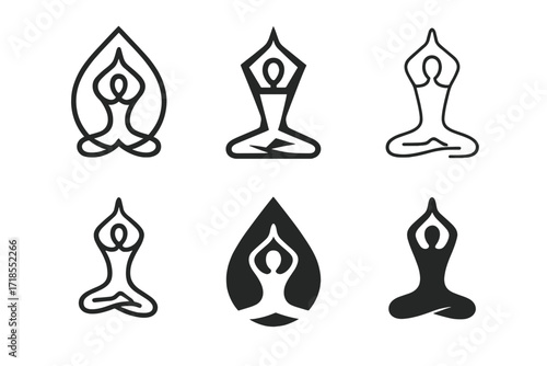 Fitness Logo Variations. Fitness. Set Logo of Fitness: Yoga pose. harmonious logo variations of the same emblematic concept, each with different artistic