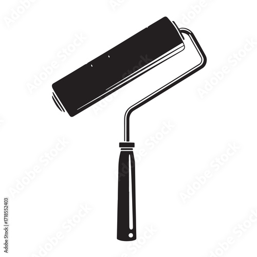 Black paint roller Silhouette Vector, High Quality Illustration on White Background