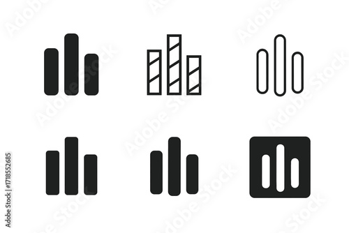 Harmonious Music Logos. Music. Set Logo of Music: Equalizer bars. harmonious logo variations of the same emblematic concept, each with different artistic