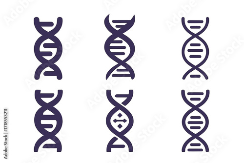 Genetics Logo Variations. Genetics. Set Logo of Genetics: Genetic molecule. harmonious logo variations of the same emblematic concept, each with different