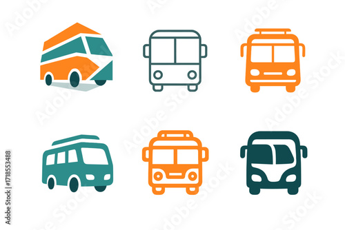 Tourism Logo Variations. Tourism. Set Logo of Tourism: Travel bus. harmonious logo variations of the same emblematic concept, each with different artistic