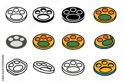 Indian Thali Logos. Set Logo of Food culture and traditions: Indian thali plate. Logo set in vector style, emblematic variations. line, bold thick line, solid