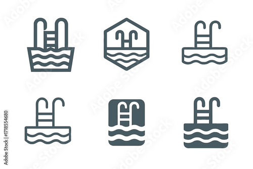 Harmonious Hotel Logos. Hotels. Set Logo of Hotels: Swimming pool. harmonious logo variations of the same emblematic concept, each with different artistic