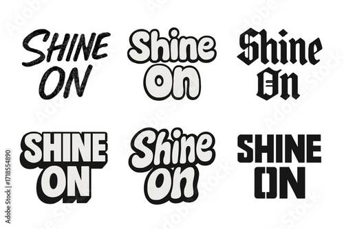 Shine On Lettering Grid. Shine On. Set lettering. harmonious lettering variations of the same emblematic concept, each with different artistic interpretation