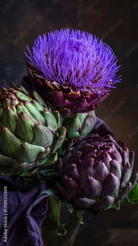 Obraz premium Close-up of purple artichokes