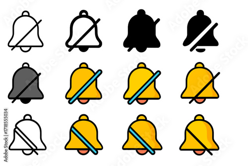 Mindfulness Logo Set. Set Logo of Mindfulness practices and meditation retreats: Bell with silence symbol. Logo set in vector style, emblematic variations.