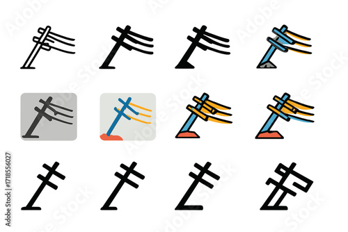 Hurricane Logo Designs. Set Logo of Severe Hurricanes: Collapsed utility pole. Logo set in vector style, emblematic variations. line, bold thick line, solid