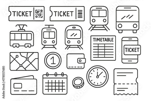 Public Transport Doodles. Hand-drawn doodle illustration neon lights in meadow flower, butterfly, bee, grass, tree, rabbit, fox, deer, star, crescent moon,