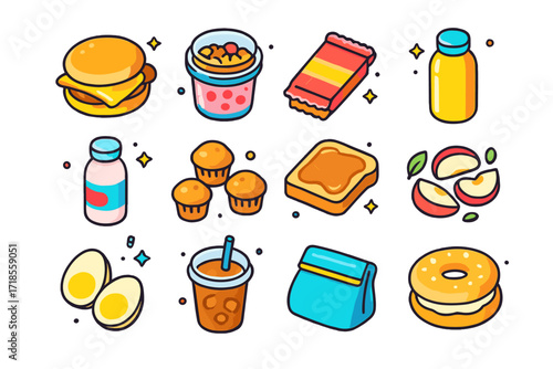 Vibrant Breakfast Icons. Colorful isometric vector icons set of water-saving irrigation tools: rain sensor, mulch layer icon, low-flow sprinkler, drip line