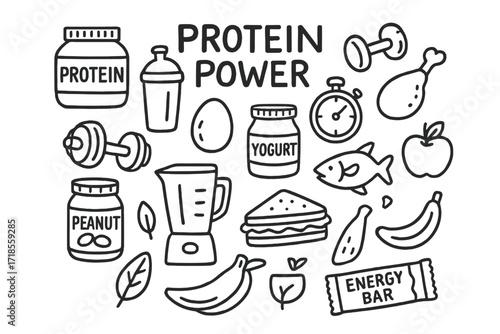 Protein Power Icons. ?3D cartoon style, high quality, studio sharp lighting, vibrant colors, expressive animated look. Scene: elegant wedding hall decorated