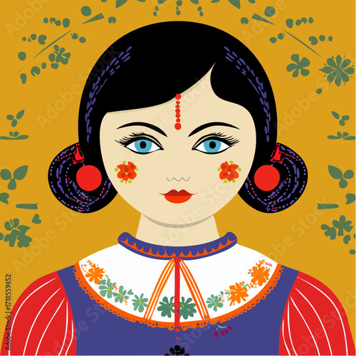 mid-century scandinavian doll with minimalist white face and mustard backdrop – clean retro svg vector