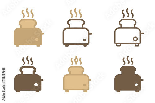 Toaster Logo Variations. Toaster Slot. Set Logo of Toaster Slot: toaster with steam rising. harmonious logo variations of the same emblematic concept, each