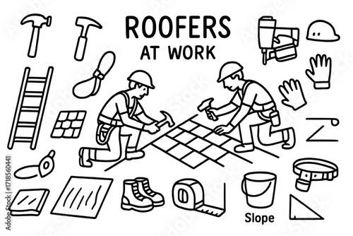 Roofers in Action Icons.