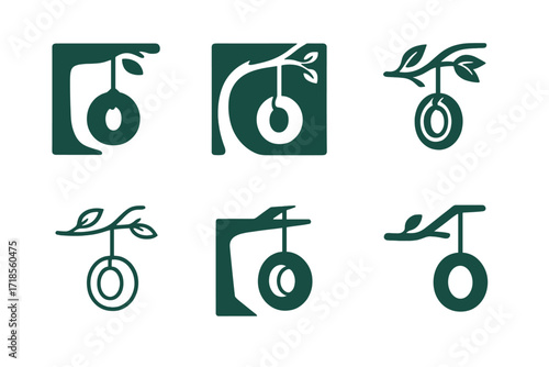 Swing Logo Variations. backyard swing. Set Logo of backyard swing: rope swing with tire. harmonious logo variations of the same emblematic concept, each with