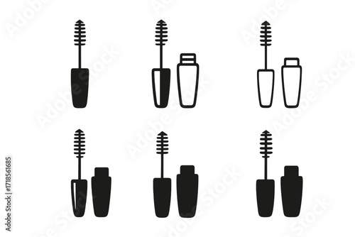 Mascara Logo Variations. Cosmetics. Set Logo of Cosmetics: Mascara brush. harmonious logo variations of the same emblematic concept, each with different