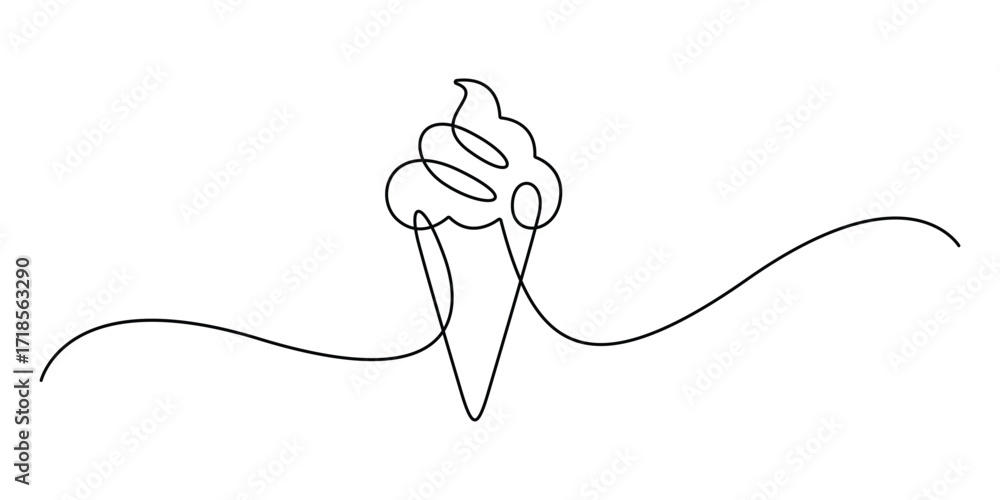 Obraz premium Continuous one line drawing a soft serve ice cream. Cone ice cream. Minimal cone ice cream. Vector illustration