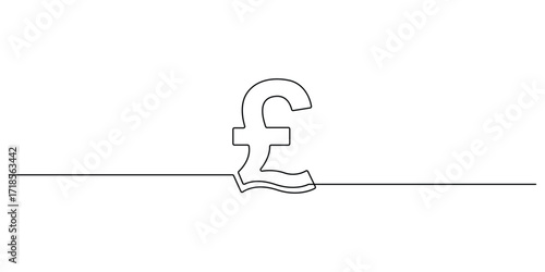 One pound coin continuous one line art vector illustration